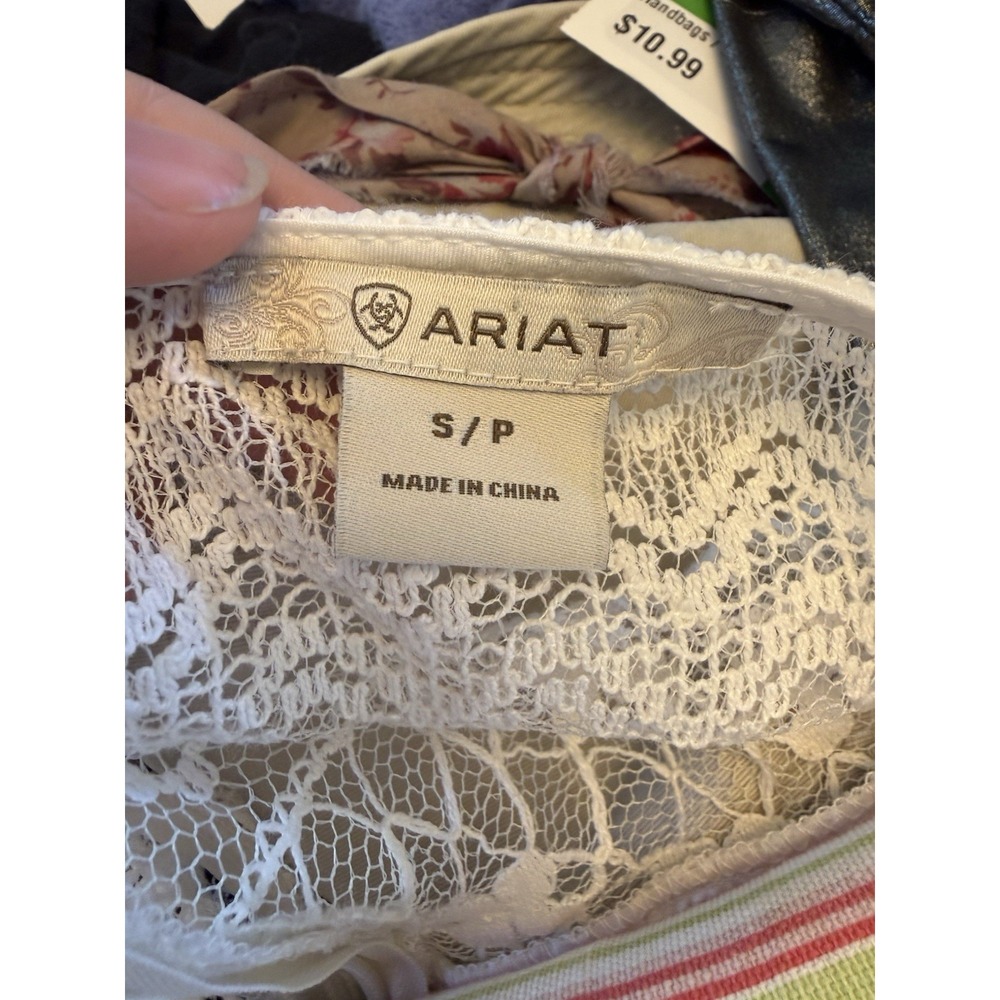 Ariat White Floral Lace Dress Size S – Pom Pom Ruffle Western Boho Cottagecore - Picture 7 of 7